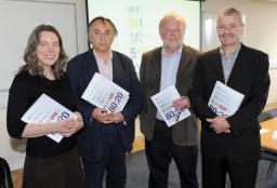 Philippa Bonella (SCIAF), Prof Mike Osborne (Director CR&DALL), Colm Regan (book’s editor), Prof John Briggs (Director GCID).  (Picture courtesy of Paul McSherry)